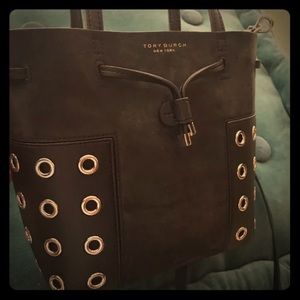 Tory Burch Block T Grommet. Studs Drawstring Tote
